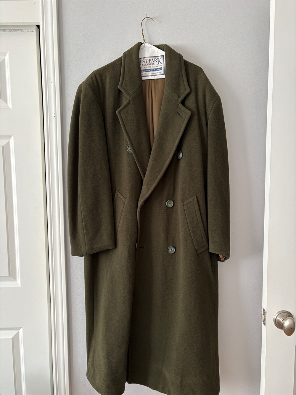 Mario Valentino Olive Double-Breasted Wool Pea Coat